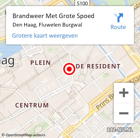 Locatie op kaart van de 112 melding: Brandweer Met Grote Spoed Naar Den Haag, Fluwelen Burgwal op 19 september 2023 18:32