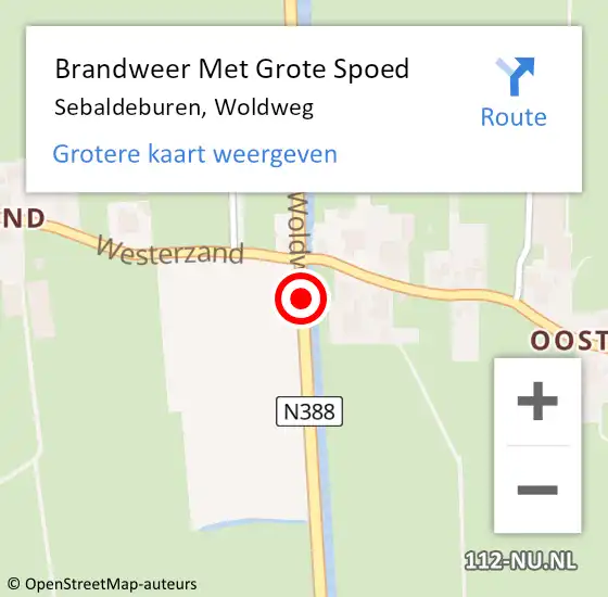 Locatie op kaart van de 112 melding: Brandweer Met Grote Spoed Naar Sebaldeburen, Woldweg op 8 september 2014 18:19