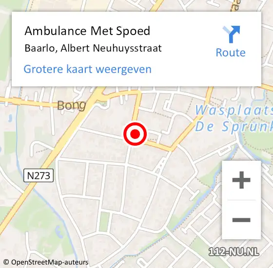Locatie op kaart van de 112 melding: Ambulance Met Spoed Naar Baarlo, Albert Neuhuysstraat op 8 september 2014 18:20
