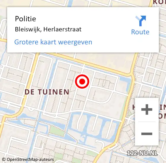 Locatie op kaart van de 112 melding: Politie Bleiswijk, Herlaerstraat op 19 september 2023 19:24