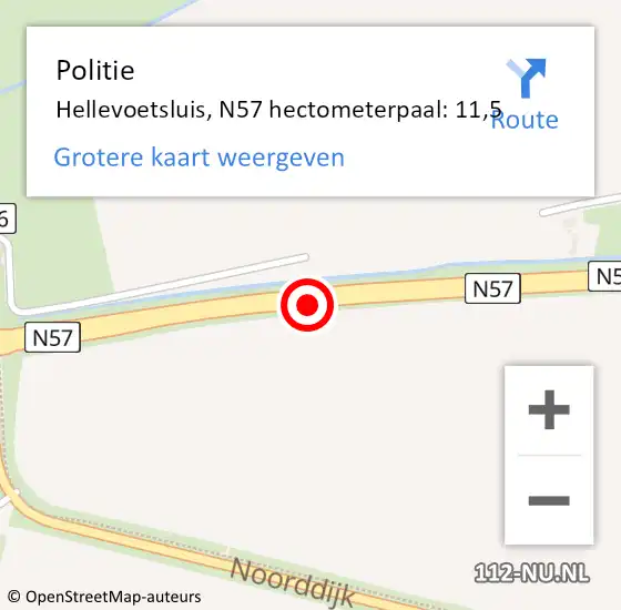 Locatie op kaart van de 112 melding: Politie Hellevoetsluis, N57 hectometerpaal: 11,5 op 19 september 2023 19:29