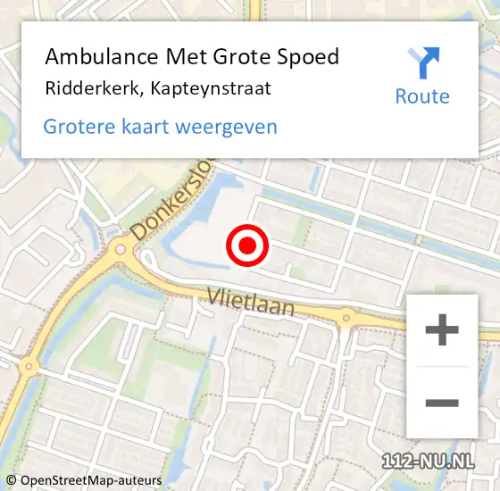 Locatie op kaart van de 112 melding: Ambulance Met Grote Spoed Naar Ridderkerk, Kapteynstraat op 19 september 2023 19:30