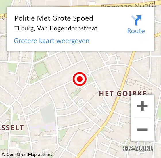 Locatie op kaart van de 112 melding: Politie Met Grote Spoed Naar Tilburg, Van Hogendorpstraat op 19 september 2023 19:58