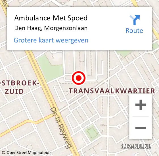 Locatie op kaart van de 112 melding: Ambulance Met Spoed Naar Den Haag, Morgenzonlaan op 19 september 2023 21:03