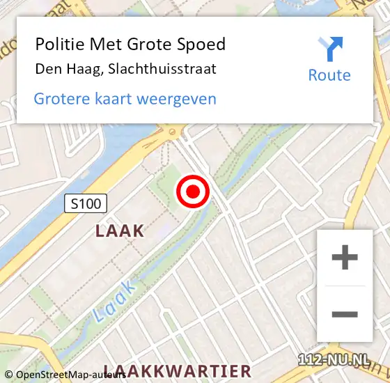Locatie op kaart van de 112 melding: Politie Met Grote Spoed Naar Den Haag, Slachthuisstraat op 19 september 2023 21:08