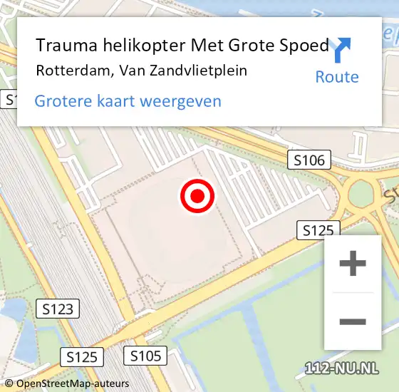 Locatie op kaart van de 112 melding: Trauma helikopter Met Grote Spoed Naar Rotterdam, Van Zandvlietplein op 19 september 2023 21:11