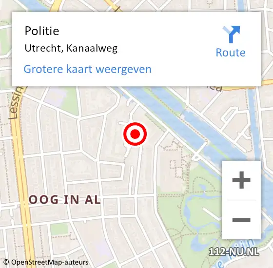 Locatie op kaart van de 112 melding: Politie Utrecht, Kanaalweg op 19 september 2023 21:24