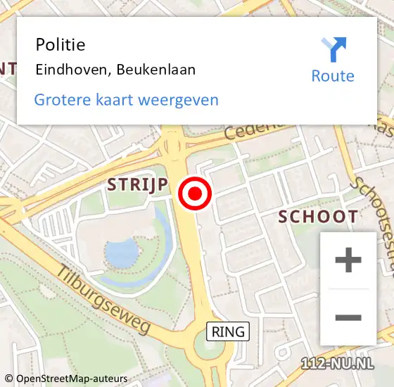 Locatie op kaart van de 112 melding: Politie Eindhoven, Beukenlaan op 19 september 2023 21:28
