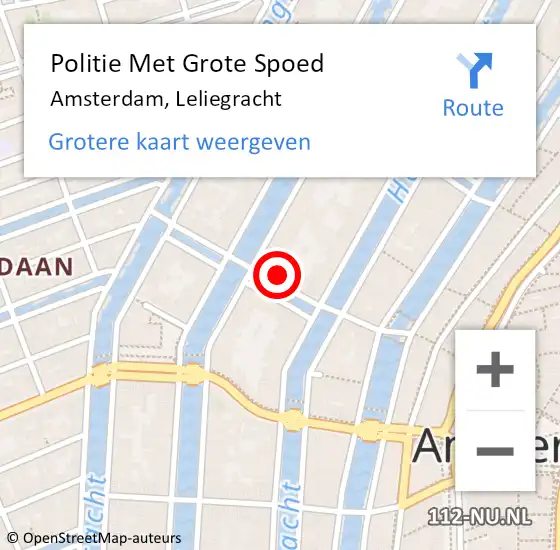 Locatie op kaart van de 112 melding: Politie Met Grote Spoed Naar Amsterdam, Leliegracht op 19 september 2023 21:41