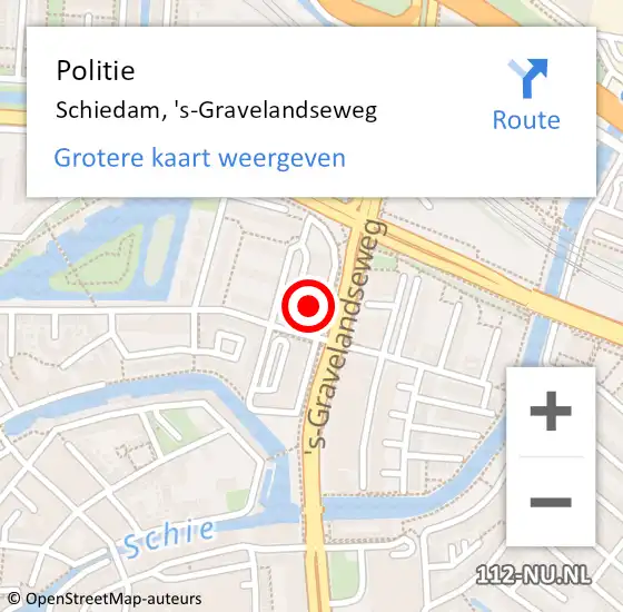 Locatie op kaart van de 112 melding: Politie Schiedam, 's-Gravelandseweg op 19 september 2023 21:58