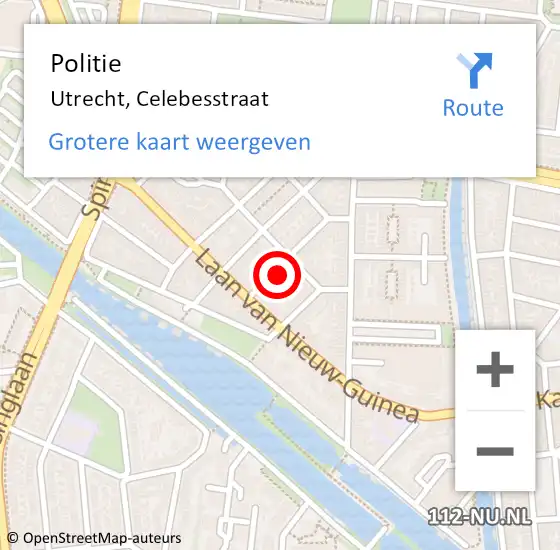 Locatie op kaart van de 112 melding: Politie Utrecht, Celebesstraat op 19 september 2023 22:01