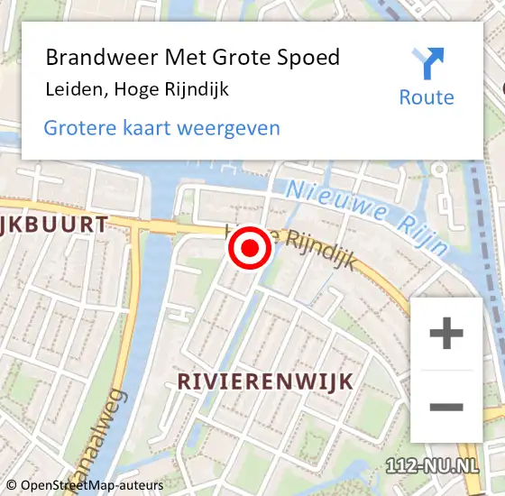 Locatie op kaart van de 112 melding: Brandweer Met Grote Spoed Naar Leiden, Hoge Rijndijk op 19 september 2023 22:03