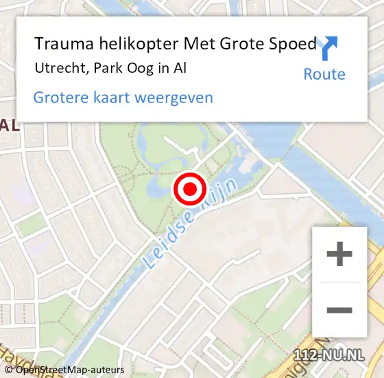 Locatie op kaart van de 112 melding: Trauma helikopter Met Grote Spoed Naar Utrecht, Park Oog in Al op 19 september 2023 22:07