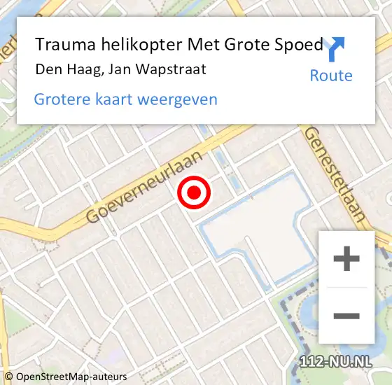 Locatie op kaart van de 112 melding: Trauma helikopter Met Grote Spoed Naar Den Haag, Jan Wapstraat op 19 september 2023 22:27