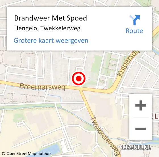 Locatie op kaart van de 112 melding: Brandweer Met Spoed Naar Hengelo, Twekkelerweg op 19 september 2023 22:29