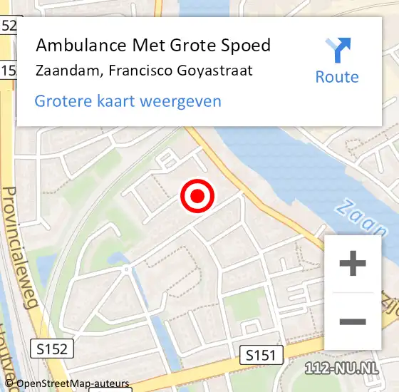 Locatie op kaart van de 112 melding: Ambulance Met Grote Spoed Naar Zaandam, Francisco Goyastraat op 20 september 2023 01:21