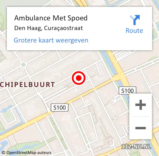 Locatie op kaart van de 112 melding: Ambulance Met Spoed Naar Den Haag, Curaçaostraat op 20 september 2023 01:52
