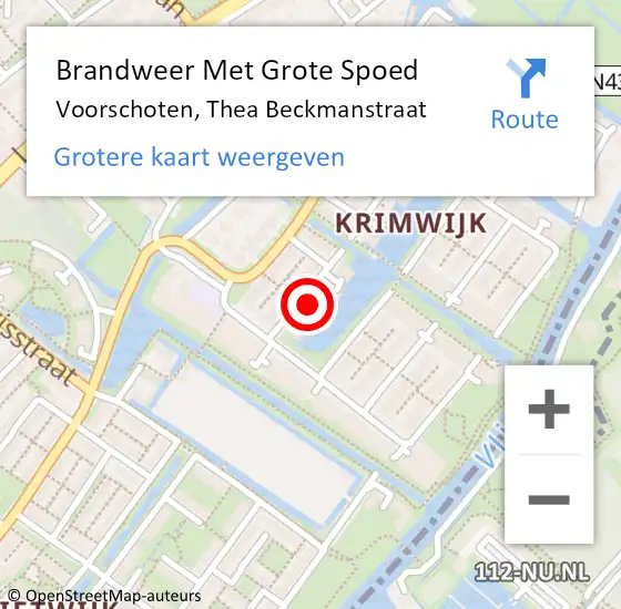 Locatie op kaart van de 112 melding: Brandweer Met Grote Spoed Naar Voorschoten, Thea Beckmanstraat op 20 september 2023 03:11