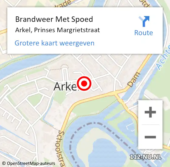 Locatie op kaart van de 112 melding: Brandweer Met Spoed Naar Arkel, Prinses Margrietstraat op 20 september 2023 03:29