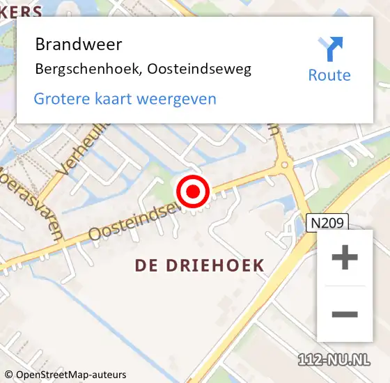 Locatie op kaart van de 112 melding: Brandweer Bergschenhoek, Oosteindseweg op 20 september 2023 03:47