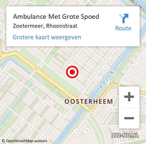 Locatie op kaart van de 112 melding: Ambulance Met Grote Spoed Naar Zoetermeer, Rhoonstraat op 20 september 2023 03:48