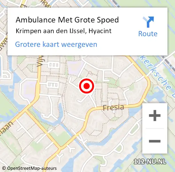 Locatie op kaart van de 112 melding: Ambulance Met Grote Spoed Naar Krimpen aan den IJssel, Hyacint op 20 september 2023 05:32