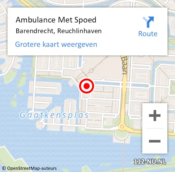 Locatie op kaart van de 112 melding: Ambulance Met Spoed Naar Barendrecht, Reuchlinhaven op 20 september 2023 06:45