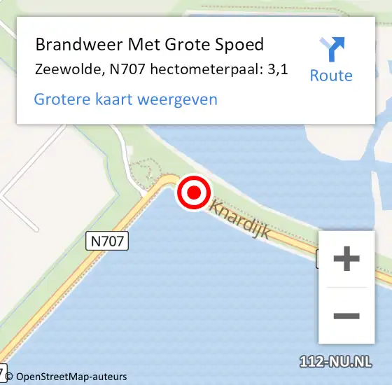 Locatie op kaart van de 112 melding: Brandweer Met Grote Spoed Naar Zeewolde, N707 hectometerpaal: 3,1 op 20 september 2023 07:40