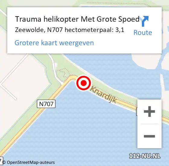Locatie op kaart van de 112 melding: Trauma helikopter Met Grote Spoed Naar Zeewolde, N707 hectometerpaal: 3,1 op 20 september 2023 07:46