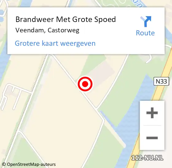 Locatie op kaart van de 112 melding: Brandweer Met Grote Spoed Naar Veendam, Castorweg op 20 september 2023 08:06