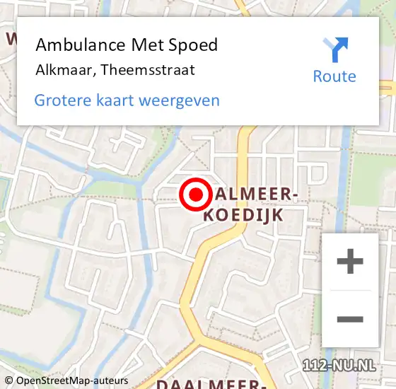 Locatie op kaart van de 112 melding: Ambulance Met Spoed Naar Alkmaar, Theemsstraat op 20 september 2023 08:08