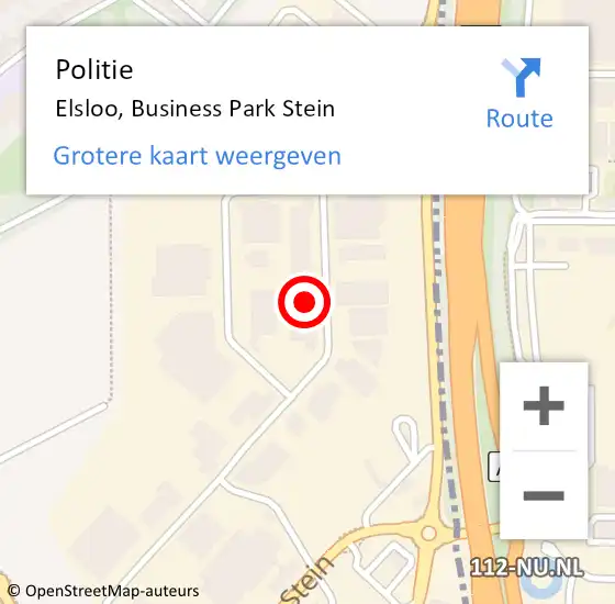 Locatie op kaart van de 112 melding: Politie Elsloo, Business Park Stein op 20 september 2023 08:29