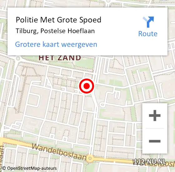 Locatie op kaart van de 112 melding: Politie Met Grote Spoed Naar Tilburg, Postelse Hoeflaan op 20 september 2023 08:38