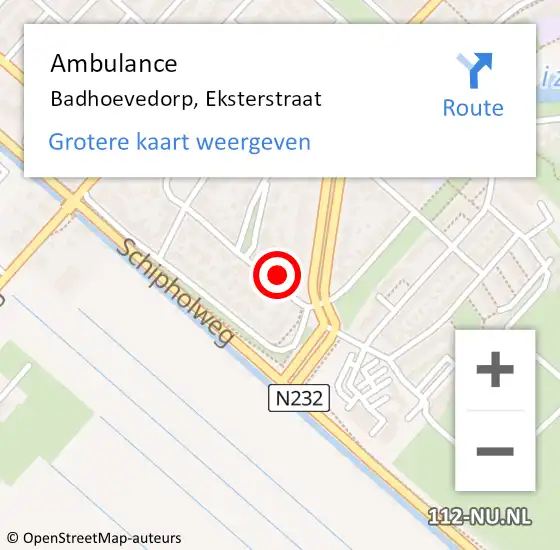 Locatie op kaart van de 112 melding: Ambulance Badhoevedorp, Eksterstraat op 20 september 2023 08:41