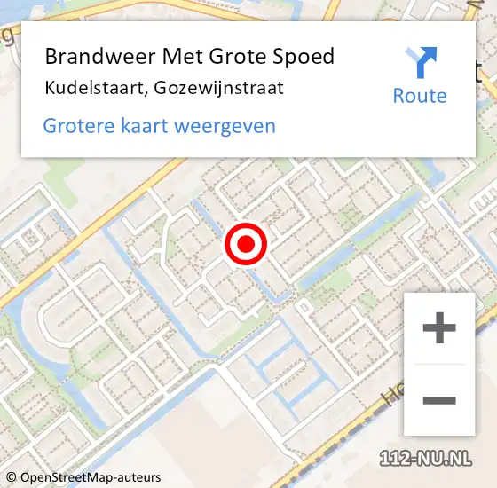 Locatie op kaart van de 112 melding: Brandweer Met Grote Spoed Naar Kudelstaart, Gozewijnstraat op 20 september 2023 08:57