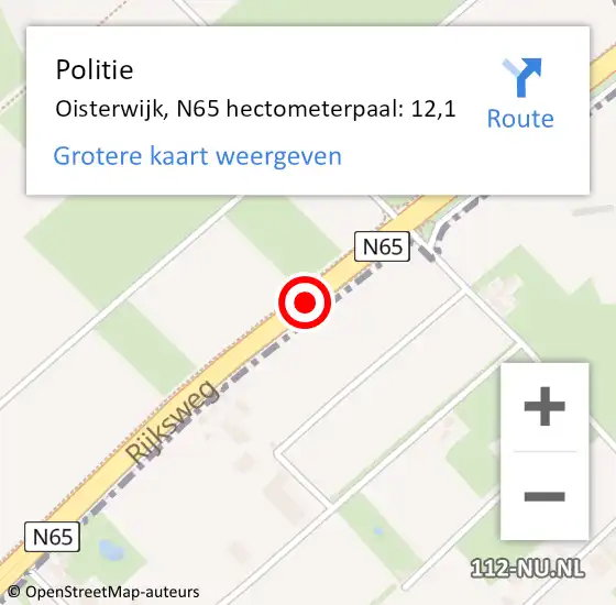 Locatie op kaart van de 112 melding: Politie Oisterwijk, N65 hectometerpaal: 12,1 op 20 september 2023 09:08