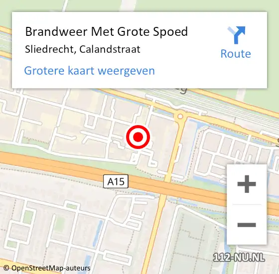 Locatie op kaart van de 112 melding: Brandweer Met Grote Spoed Naar Sliedrecht, Calandstraat op 20 september 2023 09:41