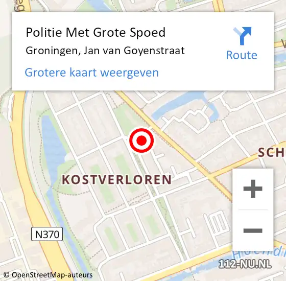 Locatie op kaart van de 112 melding: Politie Met Grote Spoed Naar Groningen, Jan van Goyenstraat op 20 september 2023 09:46