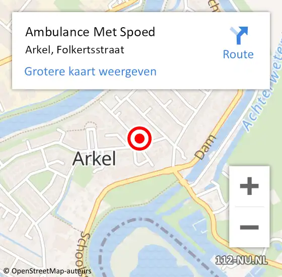 Locatie op kaart van de 112 melding: Ambulance Met Spoed Naar Arkel, Folkertsstraat op 20 september 2023 09:47