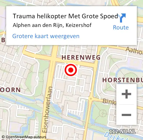 Locatie op kaart van de 112 melding: Trauma helikopter Met Grote Spoed Naar Alphen aan den Rijn, Keizershof op 20 september 2023 10:06