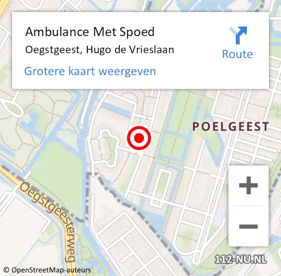 Locatie op kaart van de 112 melding: Ambulance Met Spoed Naar Oegstgeest, Hugo de Vrieslaan op 20 september 2023 10:23