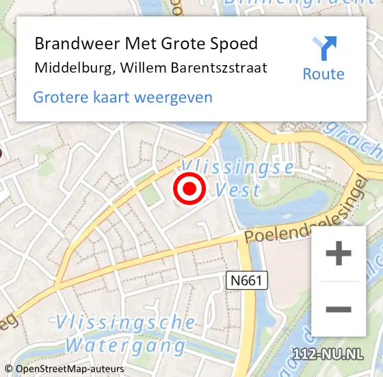 Locatie op kaart van de 112 melding: Brandweer Met Grote Spoed Naar Middelburg, Willem Barentszstraat op 20 september 2023 10:46