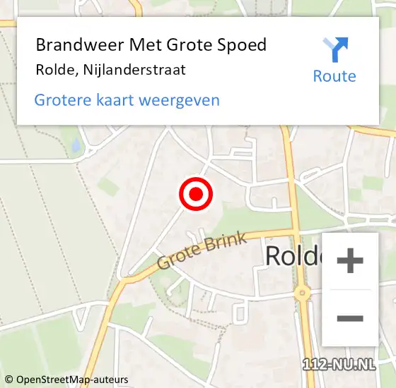 Locatie op kaart van de 112 melding: Brandweer Met Grote Spoed Naar Rolde, Nijlanderstraat op 20 september 2023 10:59