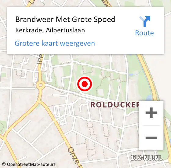 Locatie op kaart van de 112 melding: Brandweer Met Grote Spoed Naar Kerkrade, Ailbertuslaan op 20 september 2023 11:02