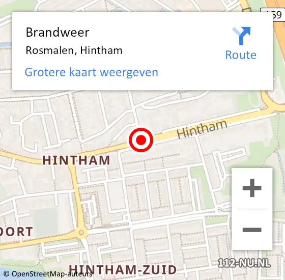 Locatie op kaart van de 112 melding: Brandweer Rosmalen, Hintham op 8 september 2014 19:04