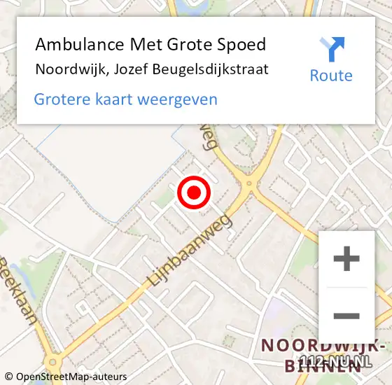 Locatie op kaart van de 112 melding: Ambulance Met Grote Spoed Naar Noordwijk, Jozef Beugelsdijkstraat op 20 september 2023 11:29