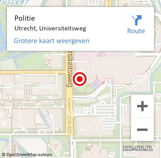 Locatie op kaart van de 112 melding: Politie Utrecht, Universiteitsweg op 20 september 2023 11:55
