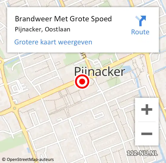 Locatie op kaart van de 112 melding: Brandweer Met Grote Spoed Naar Pijnacker, Oostlaan op 20 september 2023 11:56