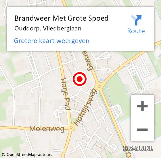 Locatie op kaart van de 112 melding: Brandweer Met Grote Spoed Naar Ouddorp, Vliedberglaan op 20 september 2023 11:58