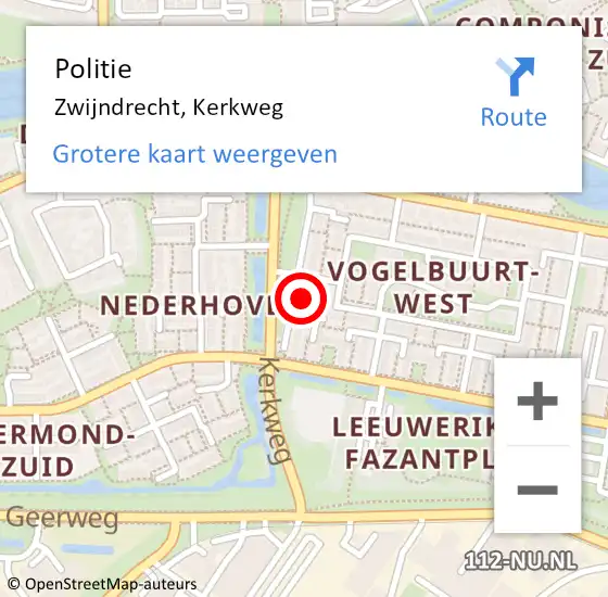 Locatie op kaart van de 112 melding: Politie Zwijndrecht, Kerkweg op 20 september 2023 12:06